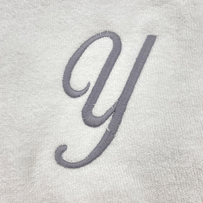 Iris Embroidered For You Hand Towel (50 x 80 Cm) Bath Towel (70 x 140 Cm) White (100% Cotton) Letter "Y" Silver Thread Ballantines Font - (Set of 2) 600 Gsm