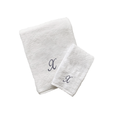 Iris Embroidered For You Hand Towel (50 x 80 Cm) Bath Towel (70 x 140 Cm) White (100% Cotton) Letter "X" Silver Thread Ballantines Font - (Set of 2) 600 Gsm
