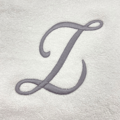 Iris Embroidered For You Hand Towel (50 x 80 Cm) Bath Towel (70 x 140 Cm) White (100% Cotton) Letter "Z" Silver Thread Ballantines Font - (Set of 2) 600 Gsm