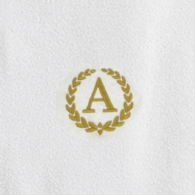 Iris Embroidered For You Hand Towel (50 x 80 Cm) Bath Towel (70 x 140 Cm) White (100% Cotton) Letter "A" Gold Thread Ballantines Font - (Set of 2) 600 Gsm