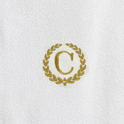 Iris Embroidered For You Hand Towel (50 x 80 Cm) Bath Towel (70 x 140 Cm) White (100% Cotton) Letter "C" Gold Thread Ballantines Font - (Set of 2) 600 Gsm