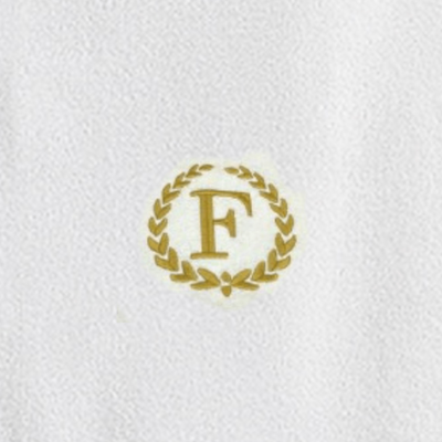 Iris Embroidered For You Hand Towel (50 x 80 Cm) Bath Towel (70 x 140 Cm) White (100% Cotton) Letter "F" Gold Thread Ballantines Font - (Set of 2) 600 Gsm