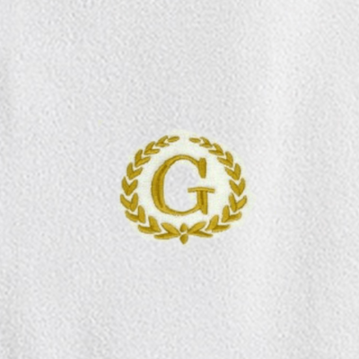 Iris Embroidered For You Hand Towel (50 x 80 Cm) Bath Towel (70 x 140 Cm) White (100% Cotton) Letter "G" Gold Thread Ballantines Font - (Set of 2) 600 Gsm