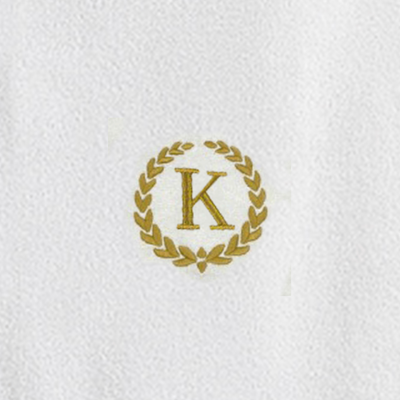 Iris Embroidered For You Hand Towel (50 x 80 Cm) Bath Towel (70 x 140 Cm) White (100% Cotton) Letter "K" Gold Thread Ballantines Font - (Set of 2) 600 Gsm