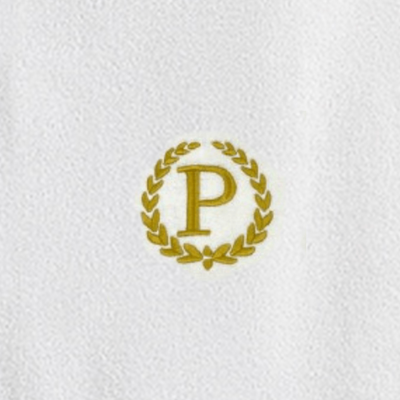 Iris Embroidered For You Hand Towel (50 x 80 Cm) Bath Towel (70 x 140 Cm) White (100% Cotton) Letter "P" Gold Thread Ballantines Font - (Set of 2) 600 Gsm