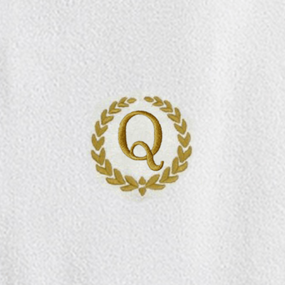 Iris Embroidered For You Hand Towel (50 x 80 Cm) Bath Towel (70 x 140 Cm) White (100% Cotton) Letter "Q" Gold Thread Ballantines Font - (Set of 2) 600 Gsm