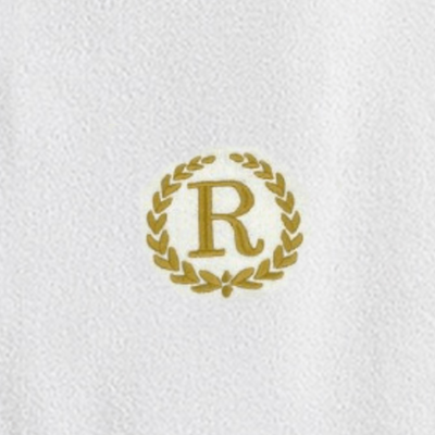 Iris Embroidered For You Hand Towel (50 x 80 Cm) Bath Towel (70 x 140 Cm) White (100% Cotton) Letter "R" Gold Thread Ballantines Font - (Set of 2) 600 Gsm