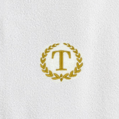 Iris Embroidered For You Hand Towel (50 x 80 Cm) Bath Towel (70 x 140 Cm) White (100% Cotton) Letter "T" Gold Thread Ballantines Font - (Set of 2) 600 Gsm