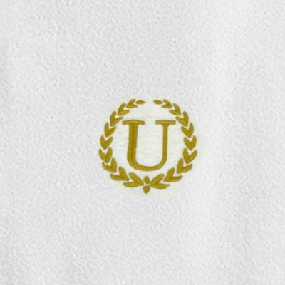 Iris Embroidered For You Hand Towel (50 x 80 Cm) Bath Towel (70 x 140 Cm) White (100% Cotton) Letter "U" Gold Thread Ballantines Font - (Set of 2) 600 Gsm