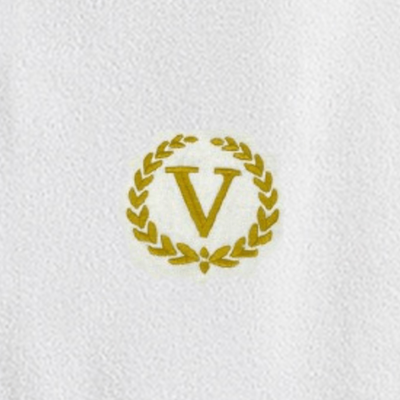 Iris Embroidered For You Hand Towel (50 x 80 Cm) Bath Towel (70 x 140 Cm) White (100% Cotton) Letter "V" Gold Thread Ballantines Font - (Set of 2) 600 Gsm