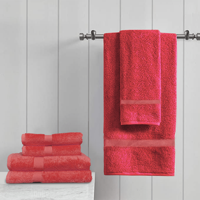 Gardenia Hand Towel 50 x 100 Cm Bath Towel (70 x 140 Cm) Red Diamond Dobby 100% Cotton - (Set of 2) 550 Gsm