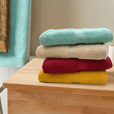 Gardenia Hand Towel 50 x 100 Cm Bath Towel (70 x 140 Cm) Red Diamond Dobby 100% Cotton - (Set of 2) 550 Gsm