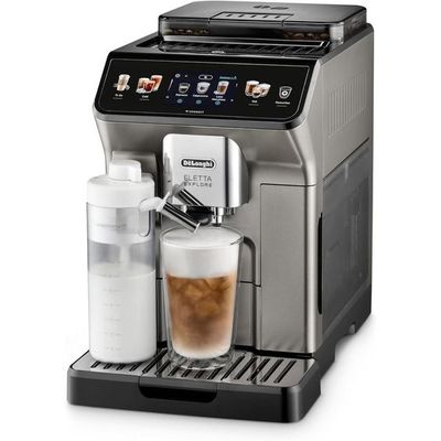 Delonghi Eletta Explore Bean to Cup coffee machine with Latte cream Hot and cool Technology, Cold extraction technology, with 3.5 inch TFT display and soft control, wifi connectivity-Titanium,ECAM450.86.T