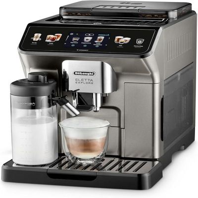 Delonghi Eletta Explore Bean to Cup coffee machine with Latte cream Hot and cool Technology, Cold extraction technology, with 3.5 inch TFT display and soft control, wifi connectivity-Titanium,ECAM450.86.T