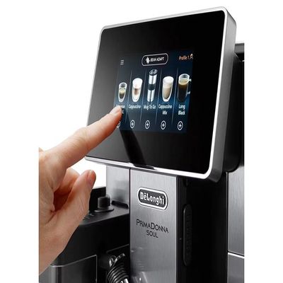 Delonghi PrimaDonna Soul Fully Automatic Bean To Cup Coffee Machine, In Built Grinder, Smart Touch Screen, Cappuccino, Latte Macchiato, Espresso Coffee Maker App Link, ECAM610.75.MB,Metalic & Silver
