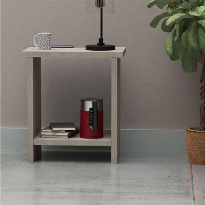Mahmayi Modern Night Stand Table, Side Table with Sturdy Legs for Elegance and Functionality Ideal for Home, Living Room, Office - White Concrete