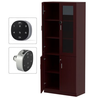 Mahmayi Argent 1123 Full Height Bookshelf Cabinet with Digital Lock Sturdy and Elegant Wooden Bookshelf Ideal for Home and Office - Apple Cherry