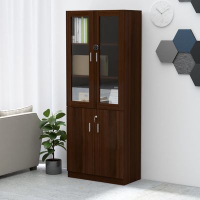 Mahmayi Argent 1123 Full Height Bookshelf Cabinet with Digital Lock Sturdy and Elegant Wooden Bookshelf Ideal for Home and Office - Dark Walnut