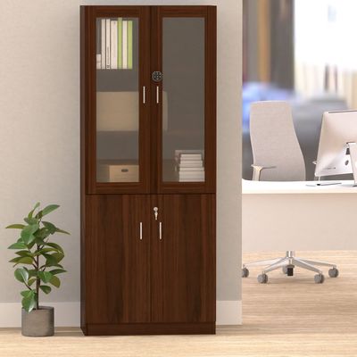 Mahmayi Argent 1123 Full Height Bookshelf Cabinet with Digital Lock Sturdy and Elegant Wooden Bookshelf Ideal for Home and Office - Dark Walnut