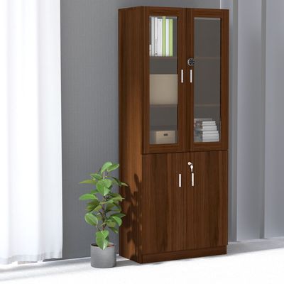 Mahmayi Argent 1123 Full Height Bookshelf Cabinet with Digital Lock Sturdy and Elegant Wooden Bookshelf Ideal for Home and Office - Dark Walnut