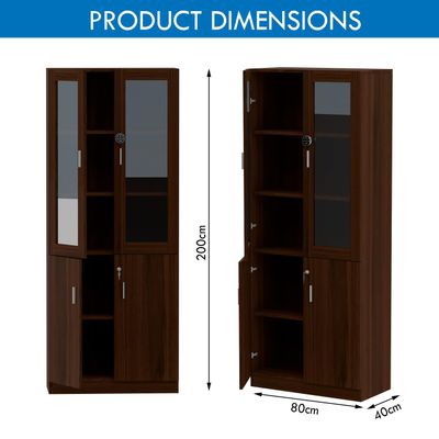 Mahmayi Argent 1123 Full Height Bookshelf Cabinet with Digital Lock Sturdy and Elegant Wooden Bookshelf Ideal for Home and Office - Dark Walnut