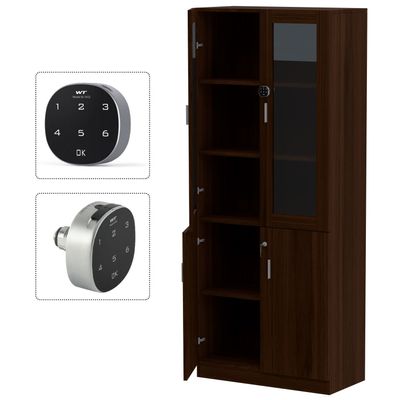 Mahmayi Argent 1123 Full Height Bookshelf Cabinet with Digital Lock Sturdy and Elegant Wooden Bookshelf Ideal for Home and Office - Dark Walnut