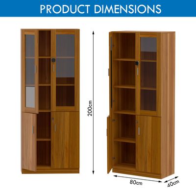 Mahmayi Carre 1123 Full Height Bookshelf Cabinet with Digital Lock Sturdy and Elegant Wooden Bookshelf Ideal for Home and Office - Light Walnut