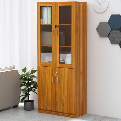 Mahmayi Carre 1123 Full Height Bookshelf Cabinet with Digital Lock Sturdy and Elegant Wooden Bookshelf Ideal for Home and Office - Light Walnut