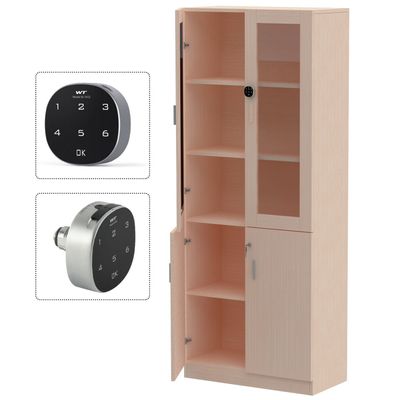 Mahmayi Carre 1123 Full Height Bookshelf Cabinet with Digital Lock Sturdy and Elegant Wooden Bookshelf Ideal for Home and Office - Oak