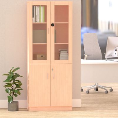 Mahmayi Carre 1123 Full Height Bookshelf Cabinet with Digital Lock Sturdy and Elegant Wooden Bookshelf Ideal for Home and Office - Oak