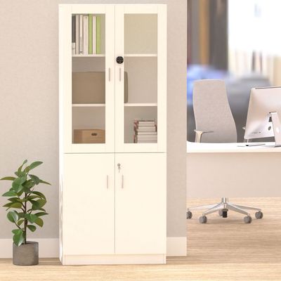 Mahmayi Carre 1123 Full Height Bookshelf Cabinet with Digital Lock Sturdy and Elegant Wooden Bookshelf Ideal for Home and Office - White