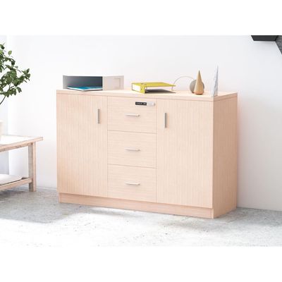 Mahmayi Carre 1147 Storage Cabinet with 3 Storage Drawer and 2 Side Door with Touch Screen Digital Lock ideal for Home and Office - Oak