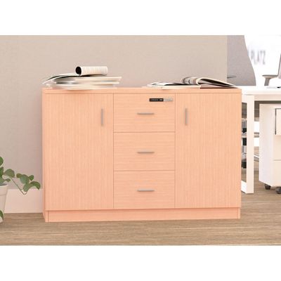 Mahmayi Carre 1147 Storage Cabinet with 3 Storage Drawer and 2 Side Door with Touch Screen Digital Lock ideal for Home and Office - Oak