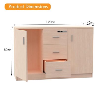 Mahmayi Carre 1147 Storage Cabinet with 3 Storage Drawer and 2 Side Door with Touch Screen Digital Lock ideal for Home and Office - Oak