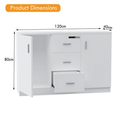 Mahmayi Carre 1147 Storage Cabinet with 3 Storage Drawer and 2 Side Door with Touch Screen Digital Lock ideal for Home and Office - White