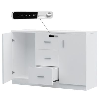 Mahmayi Carre 1147 Storage Cabinet with 3 Storage Drawer and 2 Side Door with Touch Screen Digital Lock ideal for Home and Office - White