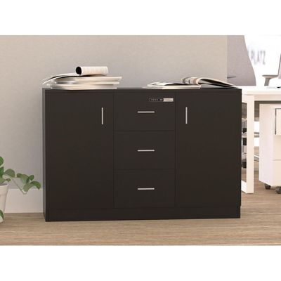 Mahmayi Glas 1147 Storage Cabinet with 3 Storage Drawer and 2 Side Door with Touch Screen Digital Lock ideal for Home and Office - Black