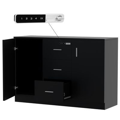 Mahmayi Glas 1147 Storage Cabinet with 3 Storage Drawer and 2 Side Door with Touch Screen Digital Lock ideal for Home and Office - Black