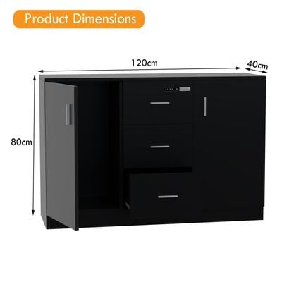 Mahmayi Glas 1147 Storage Cabinet with 3 Storage Drawer and 2 Side Door with Touch Screen Digital Lock ideal for Home and Office - Black