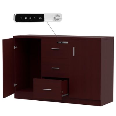 Mahmayi Argent 1147 Storage Cabinet with 3 Storage Drawer and 2 Side Door with Touch Screen Digital Lock ideal for Home and Office - Apple Cherry