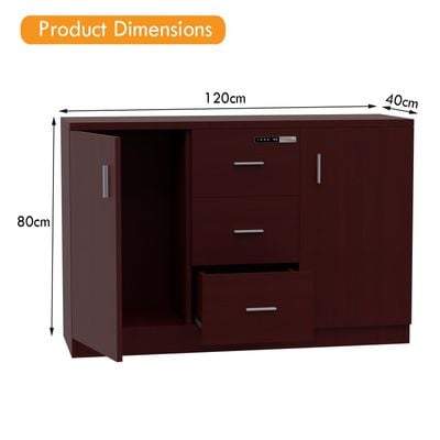 Mahmayi Argent 1147 Storage Cabinet with 3 Storage Drawer and 2 Side Door with Touch Screen Digital Lock ideal for Home and Office - Apple Cherry