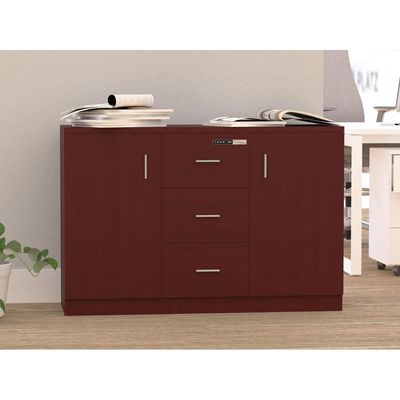 Mahmayi Argent 1147 Storage Cabinet with 3 Storage Drawer and 2 Side Door with Touch Screen Digital Lock ideal for Home and Office - Apple Cherry