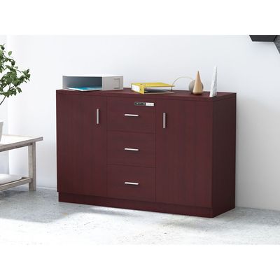 Mahmayi Argent 1147 Storage Cabinet with 3 Storage Drawer and 2 Side Door with Touch Screen Digital Lock ideal for Home and Office - Apple Cherry