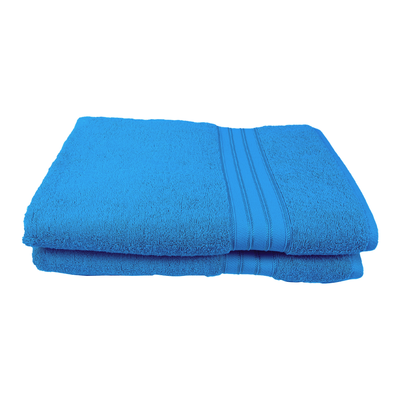 Home Trendy (Blue) Premium Bath Towel (70 x 140 Cm - Set of 2) 100% Cotton Highly Absorbent, High Quality Bath linen with Striped Dobby (550 Gsm)