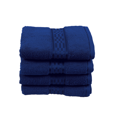 منشفة يد فاخرة من  الصفحة الرئيسية الترا (زرقاء) (50 × 90 سم - مجموعة من 4) 100% قطن عالي الامتصاص، بياضات حمام عالية الجودة مع دوبي مربعات 550 جرامًا للمتر المربع