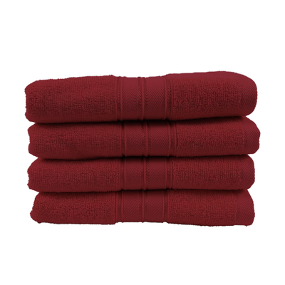 Home Trendy (Red) Premium Hand Towel (50 x 90 Cm - Set of 4) 100% Cotton Highly Absorbent, High Quality Bath linen with Striped Dobby 550 Gsm