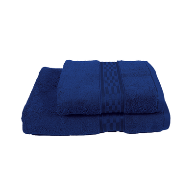 Home Ultra (Blue) Hand Towel (50 x 90 Cm) & Bath Towel (70 x 140 Cm) 100% Cotton Highly Absorbent, High Quality Bath linen with Checkered Dobby 550 Gsm - Set of 2