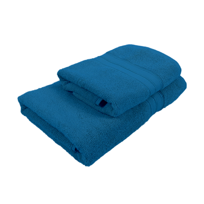 Home Trendy (Blue) Hand Towel (50 x 90 Cm) & Bath Towel (70 x 140 Cm) 100% Cotton Highly Absorbent, High Quality Bath linen with Striped Dobby 550 Gsm - Set of 2