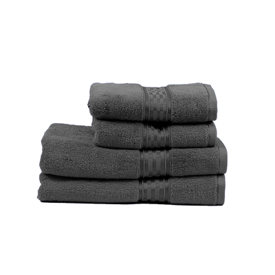 Home Ultra (Grey) 2 Hand Towel (50 x 90 Cm) & 2 Bath Towel (70 x 140 Cm) 100% Cotton Highly Absorbent, High Quality Bath linen with Checkered Dobby 550 Gsm - Set of 4