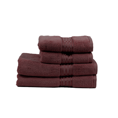 Home Ultra (Burgundy) 2 Hand Towel (50 x 90 Cm) & 2 Bath Towel (70 x 140 Cm) 100% Cotton Highly Absorbent, High Quality Bath linen with Checkered Dobby 550 Gsm - Set of 4